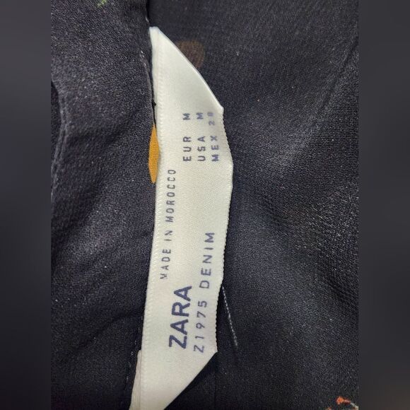 Zara Black Floral Orange Polka Dot midi Dress Size M - Picture 7 of 7